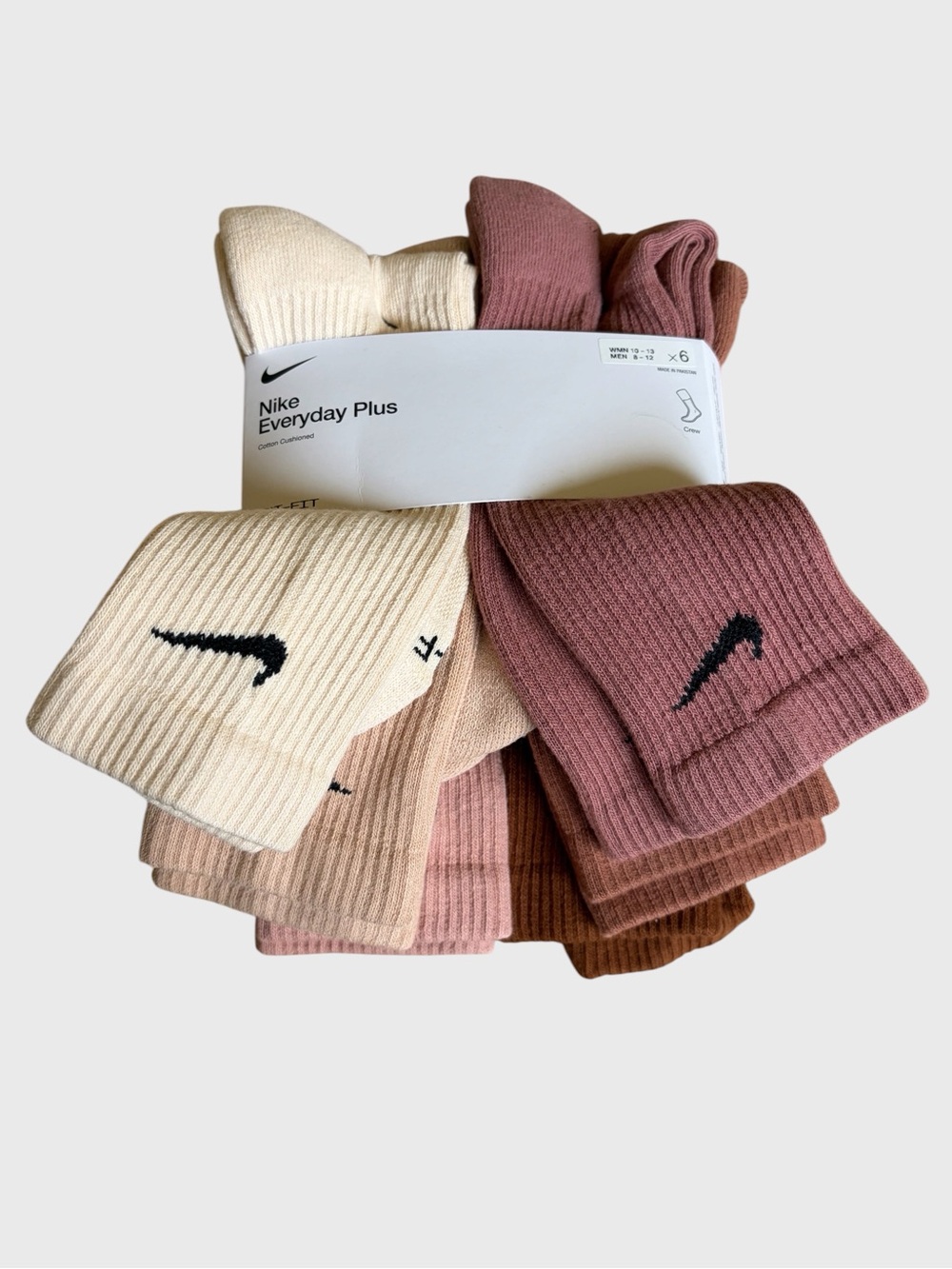 NEW Nike Everyday Plus Cushioned Crew Socks Earth Tones 6-Pack Mn 8-12 Wmn 10-13